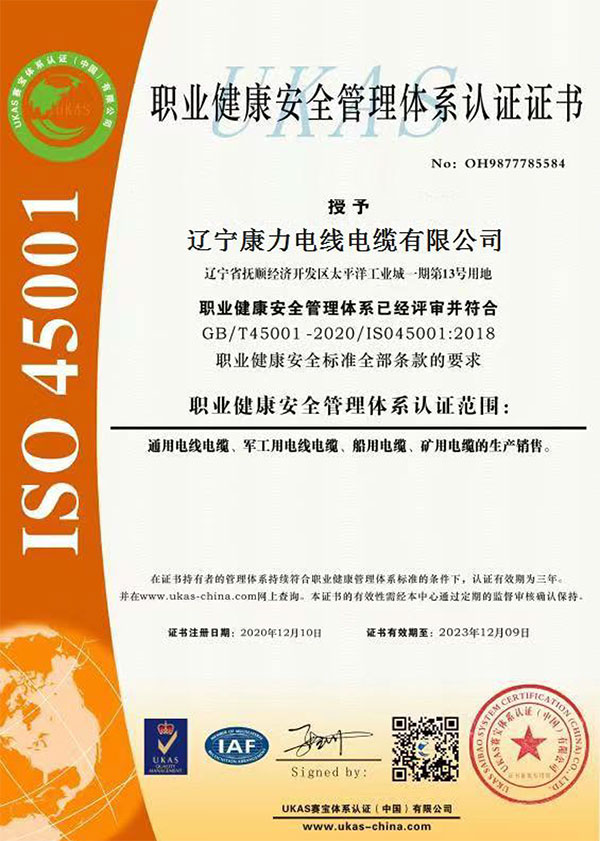 職業(yè)健康安全管理體系認(rèn)證證書